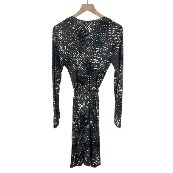 Cabi Multicolor Dappled Dot Deep V Neck Long Sleeve Jersey Wrap Dress Medium - Picture 2 of 6